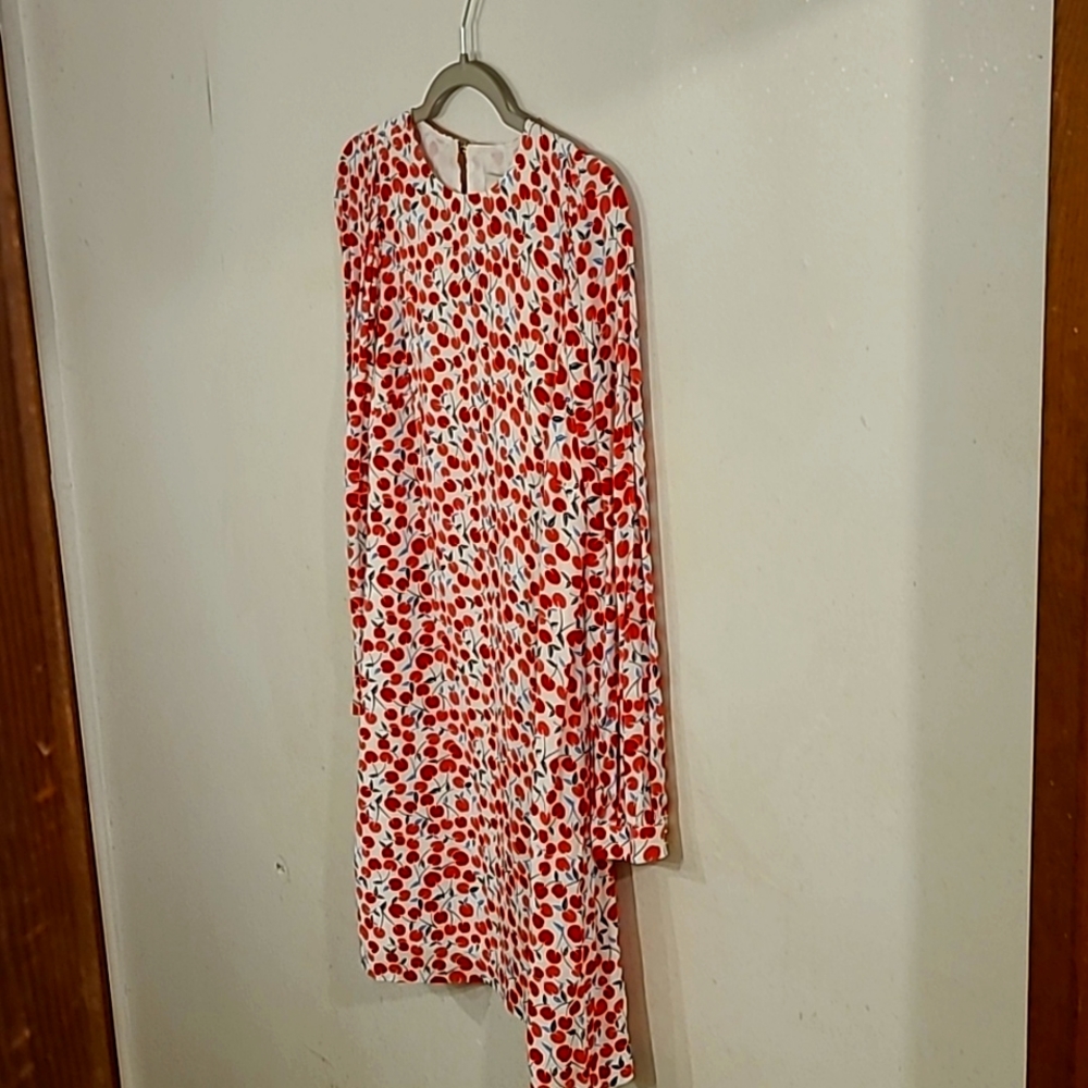 LOFT White Midi Dress with Red Floral Print
